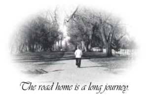 A woman walking down a long road