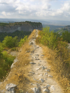 rocky pathway along the mountain range