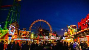 A night time carnival midway scene